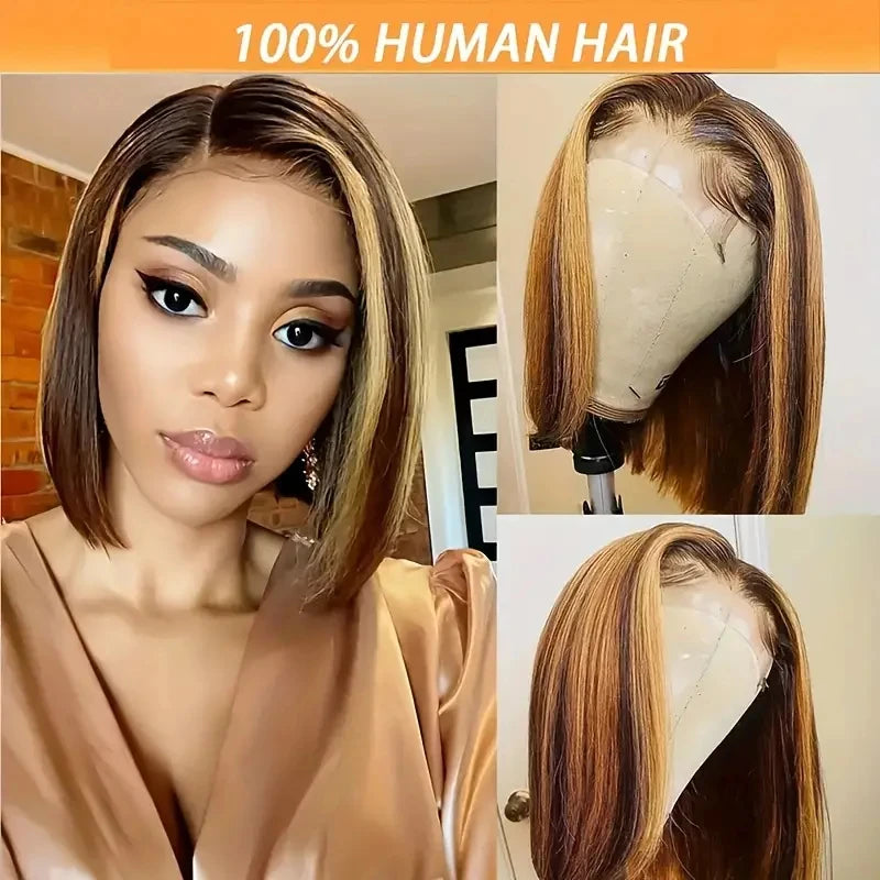 Cheap Bob Wig 13x4 Straight Remy Hair Ombre 4/27 Highlight Wigs Natural Human Hair Swiss Lace Front Wig for Black Women
