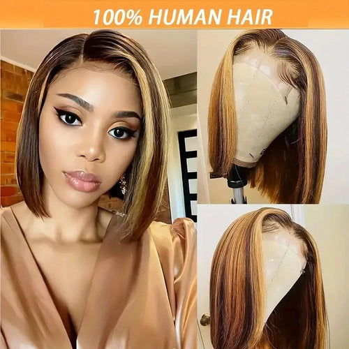 Cheap Bob Wig 13x4 Straight Remy Hair Ombre 4/27 Highlight Wigs Natural Human Hair Swiss Lace Front Wig for Black Women