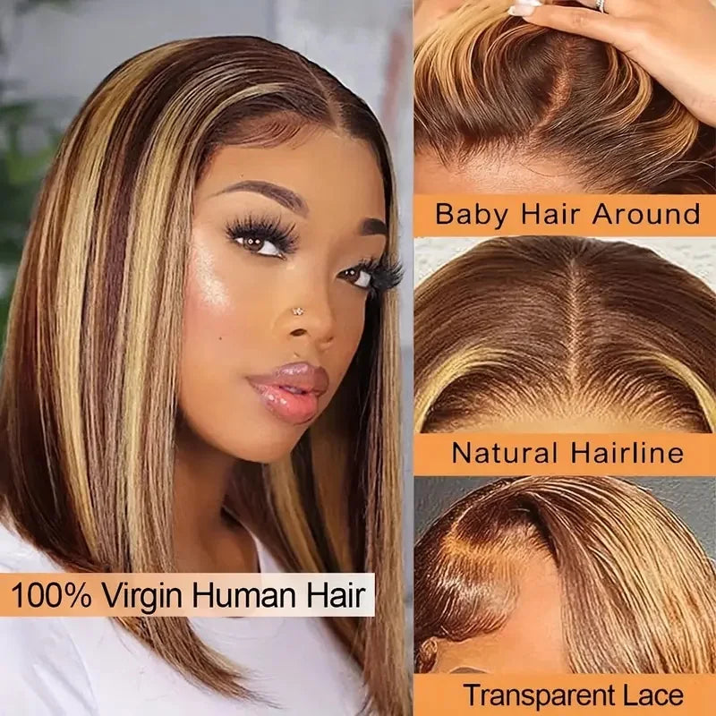Cheap Bob Wig 13x4 Straight Remy Hair Ombre 4/27 Highlight Wigs Natural Human Hair Swiss Lace Front Wig for Black Women