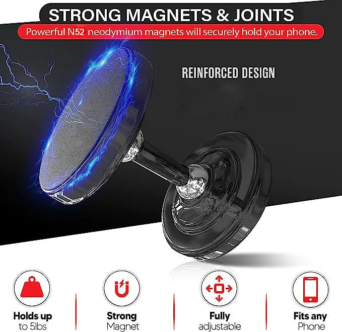 Suporte Magnético Duplo de Metal para Celular com Rotação 360° – Fácil Instalação e Uso com Uma Mão – Acessório para Carro