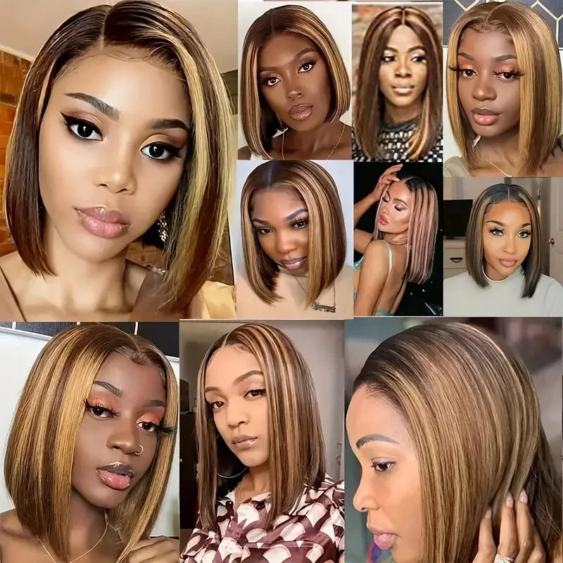 Cheap Bob Wig 13x4 Straight Remy Hair Ombre 4/27 Highlight Wigs Natural Human Hair Swiss Lace Front Wig for Black Women