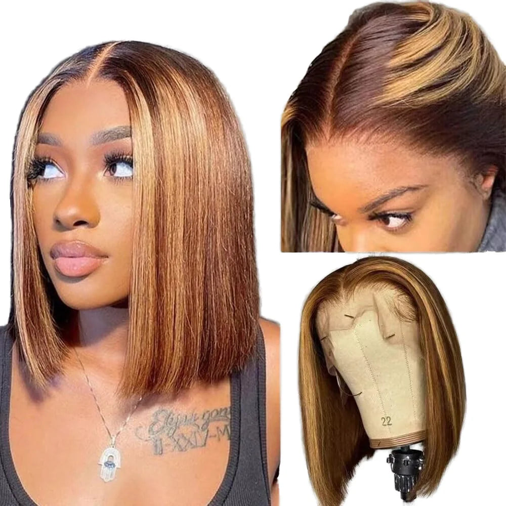 Cheap Bob Wig 13x4 Straight Remy Hair Ombre 4/27 Highlight Wigs Natural Human Hair Swiss Lace Front Wig for Black Women