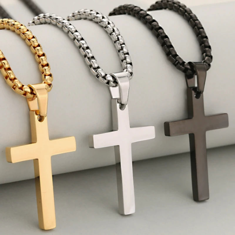 Colar com pingente de Cruz em Aço Inoxidável – Estilo Punk/Hip Hop – Corrente de Elos Simples – Joia Moderna Unissex – Presente
