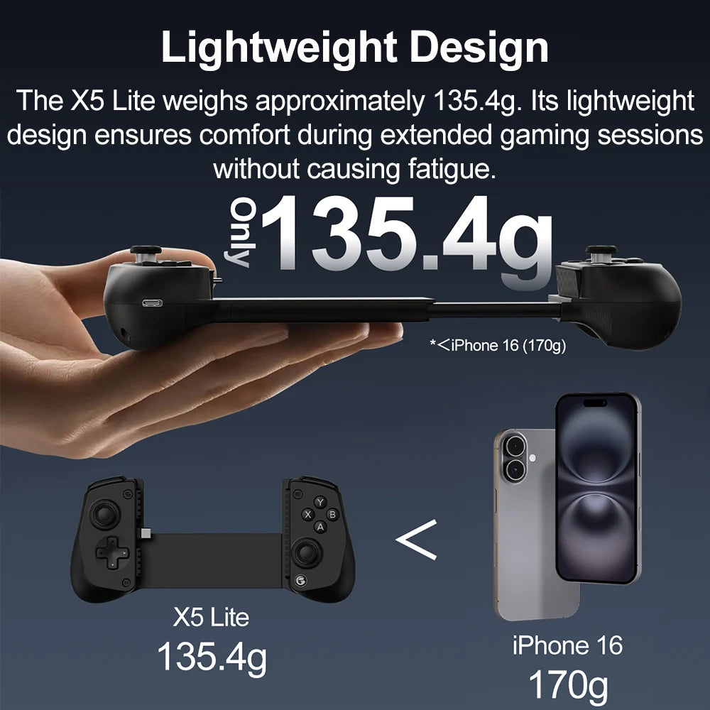 GameSir X5 Lite Controle para jogos mobile, gamepad para iPhone 17, 16 e 15 Series, iPad Mini Y700 e tablets Android.