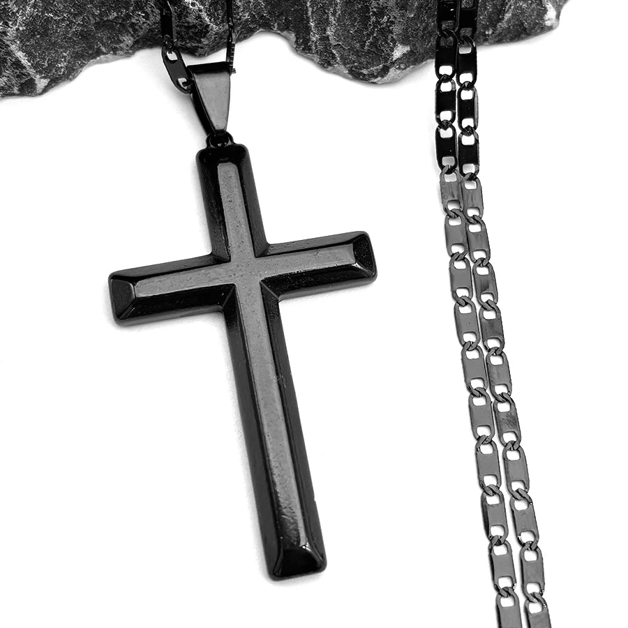Colar cristão hip hop em aço inoxidável com cruz de Jesus para mulheres e homens, cor dourada, joia marcante.