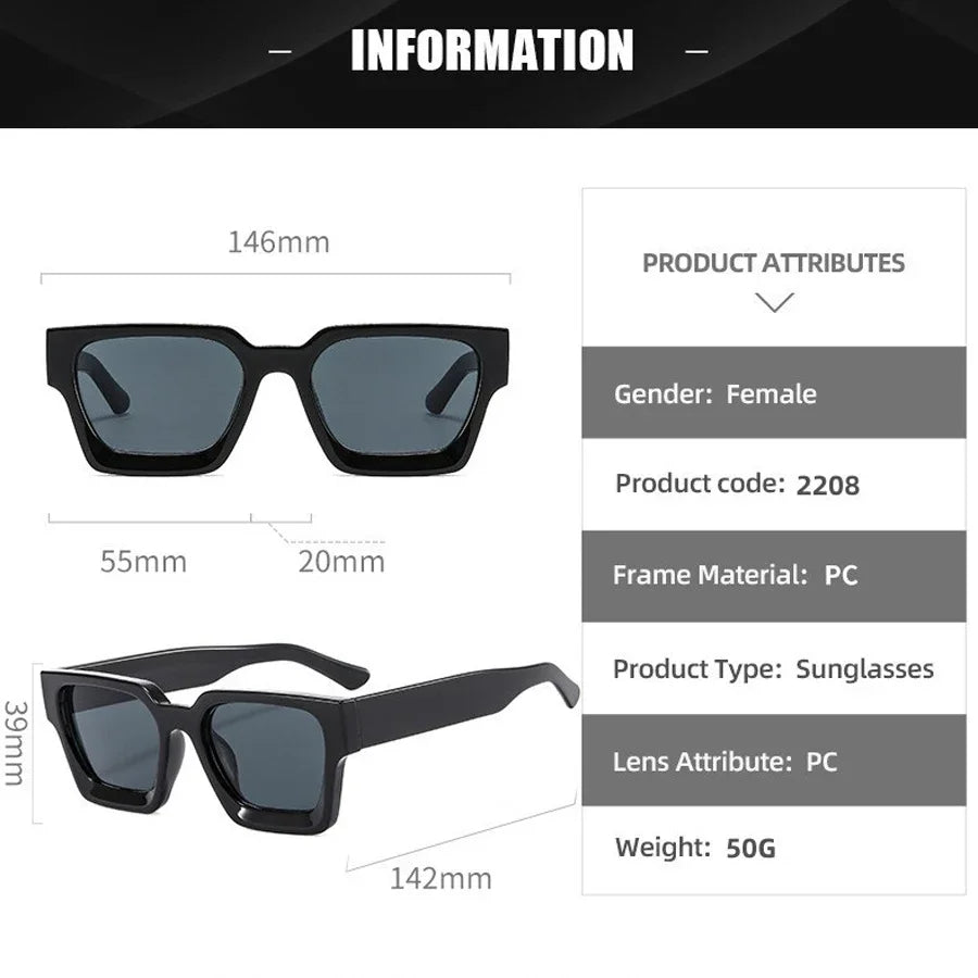 Vintage Big Square Sunglasses Men Women Brand Designer Black Sun Glasses Unisex Ins Popular Shades Eyewear UV400