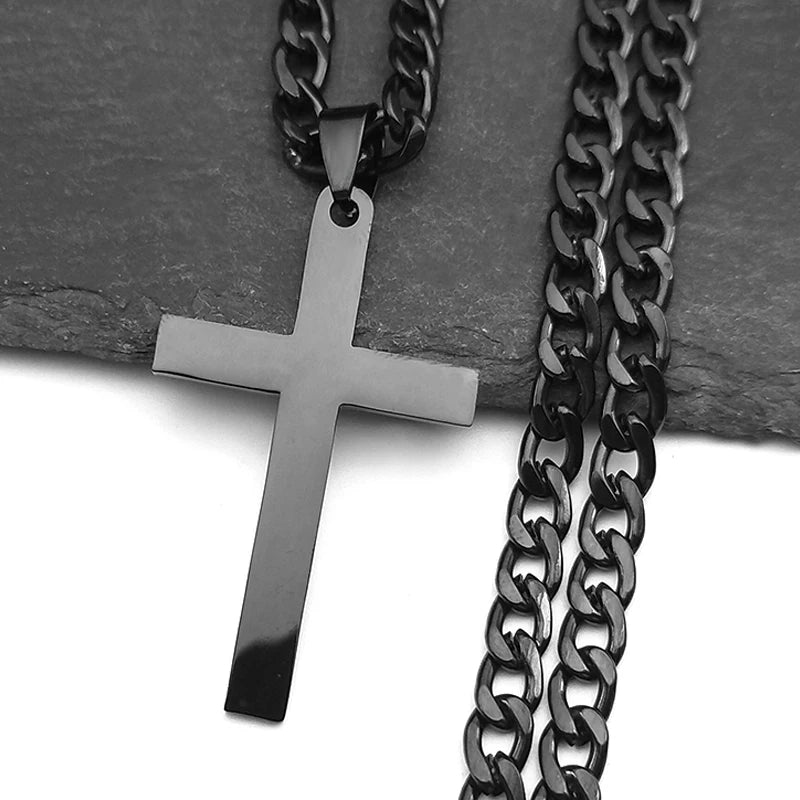 Colar cristão hip hop em aço inoxidável com cruz de Jesus para mulheres e homens, cor dourada, joia marcante.