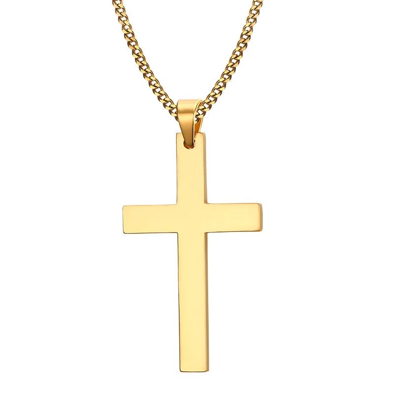 Colar com pingente de Cruz em Aço Inoxidável – Estilo Punk/Hip Hop – Corrente de Elos Simples – Joia Moderna Unissex – Presente