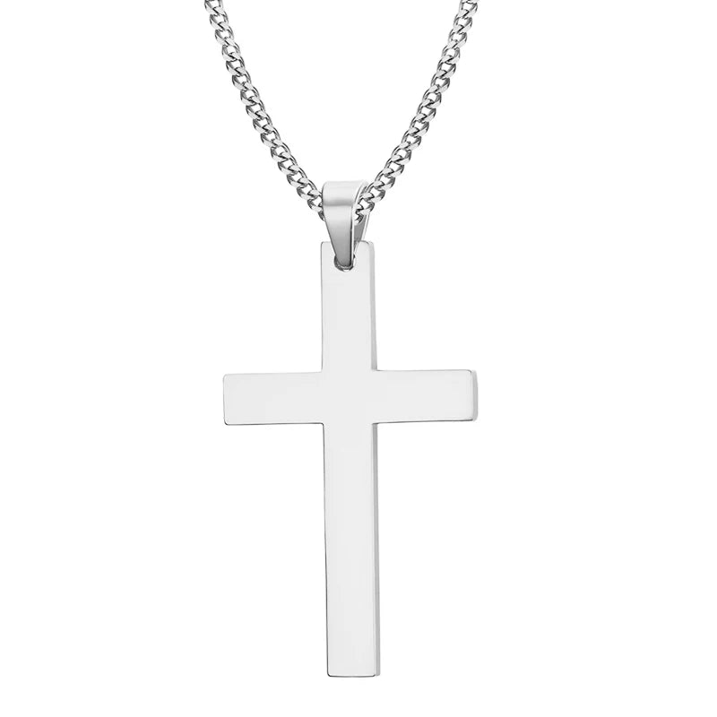 Colar com pingente de Cruz em Aço Inoxidável – Estilo Punk/Hip Hop – Corrente de Elos Simples – Joia Moderna Unissex – Presente