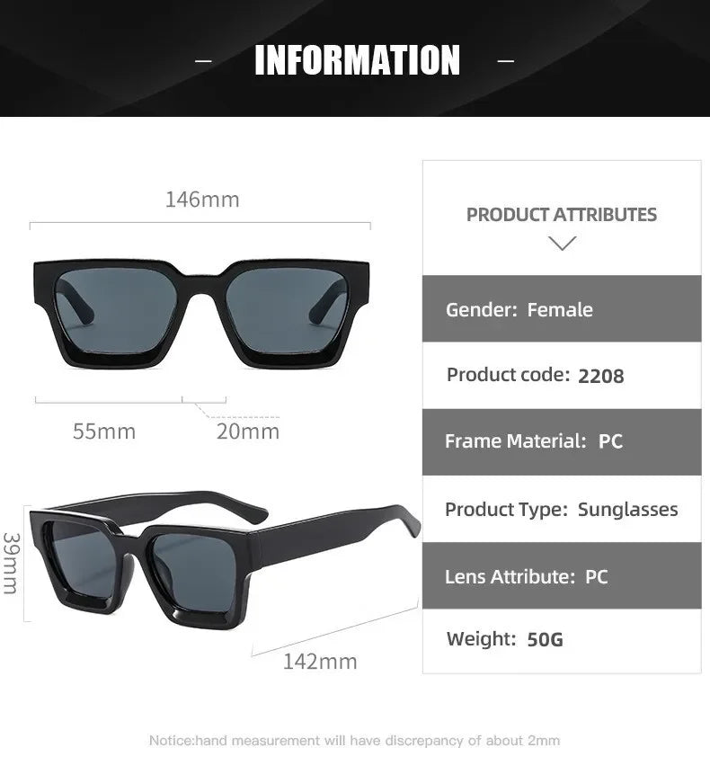 Vintage Big Square Sunglasses Men Women Brand Designer Black Sun Glasses Unisex Ins Popular Shades Eyewear UV400